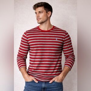 U.S. Polo Assn. Red and Gray Striped Sweater